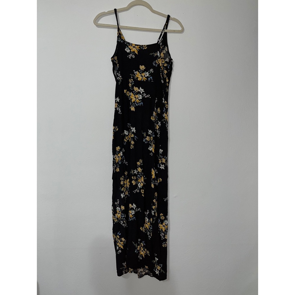 H&M Divided Black Floral Maxi Dress YFloral Boho Cottage Wrap Bodice Slit Size 4